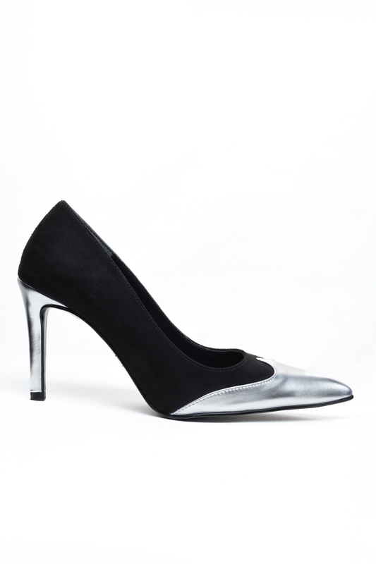 Noctis – Siyah/Metalik Gümüş Süet Stiletto